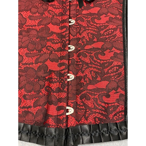 Red Black Floral Lace Boned Corset Top Gothic Steampunk Lace Up Back XL-2XL - Picture 8 of 12